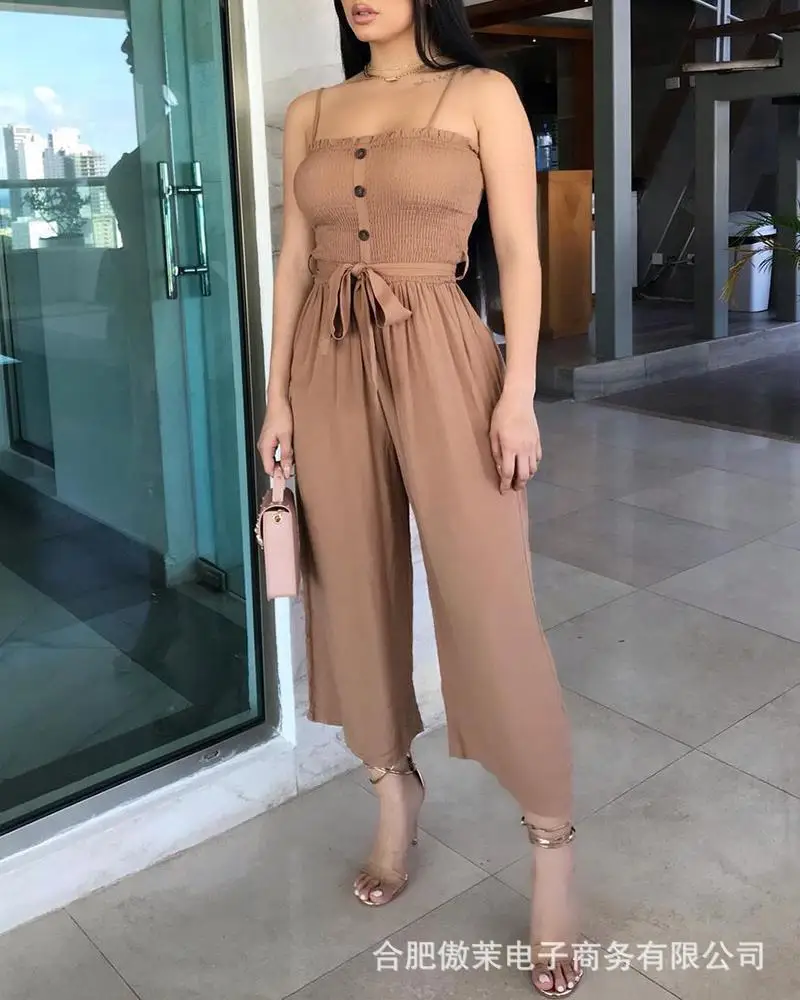 

Solid Color Leisure Suspender Jumpsuit Belt Design Jumpsuits New Comfortable Bodysuit