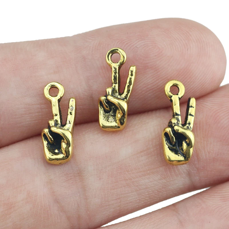 

10Piece 5*14mm Antique Gold Color Victory Gesture Charms Yeah Sign Hand Gesture Pendant For Jewelry Making Jewelry Findings