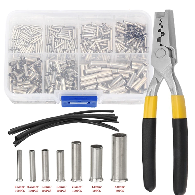 

600pcs GT Copper Connecting Pipe Wire Joint Small Copper Tube Terminal Cable Lug Bootlace Ferrule Kit with Crimping Pliers