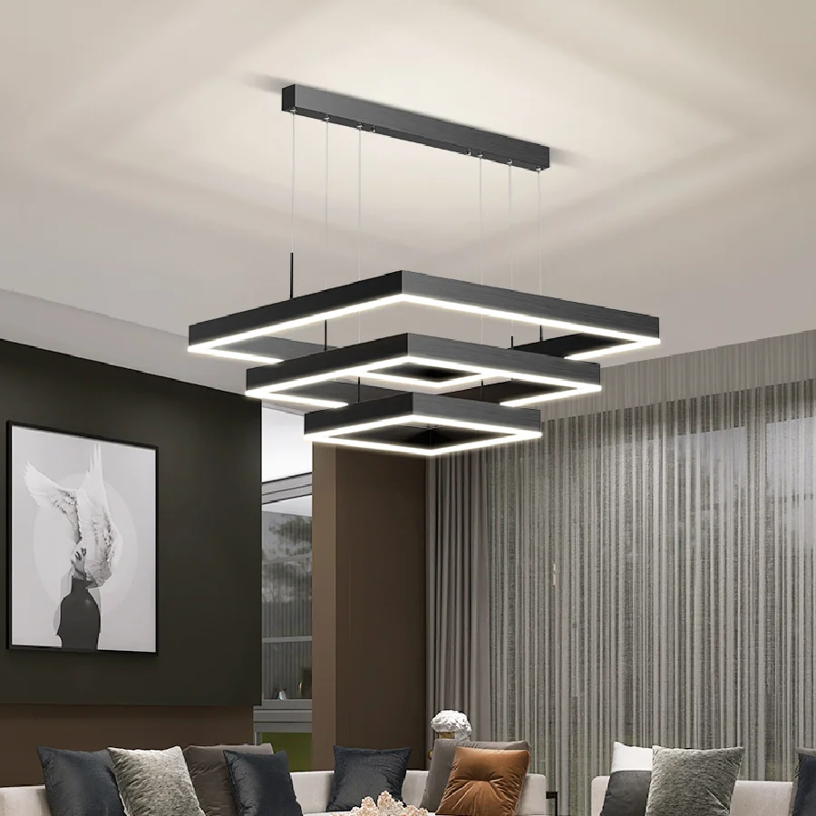 

Современная Минималистичная квадратная подвесная люстра для гостиной, роскошный светильник для столовой, лампа в скандинавском стиле для ...