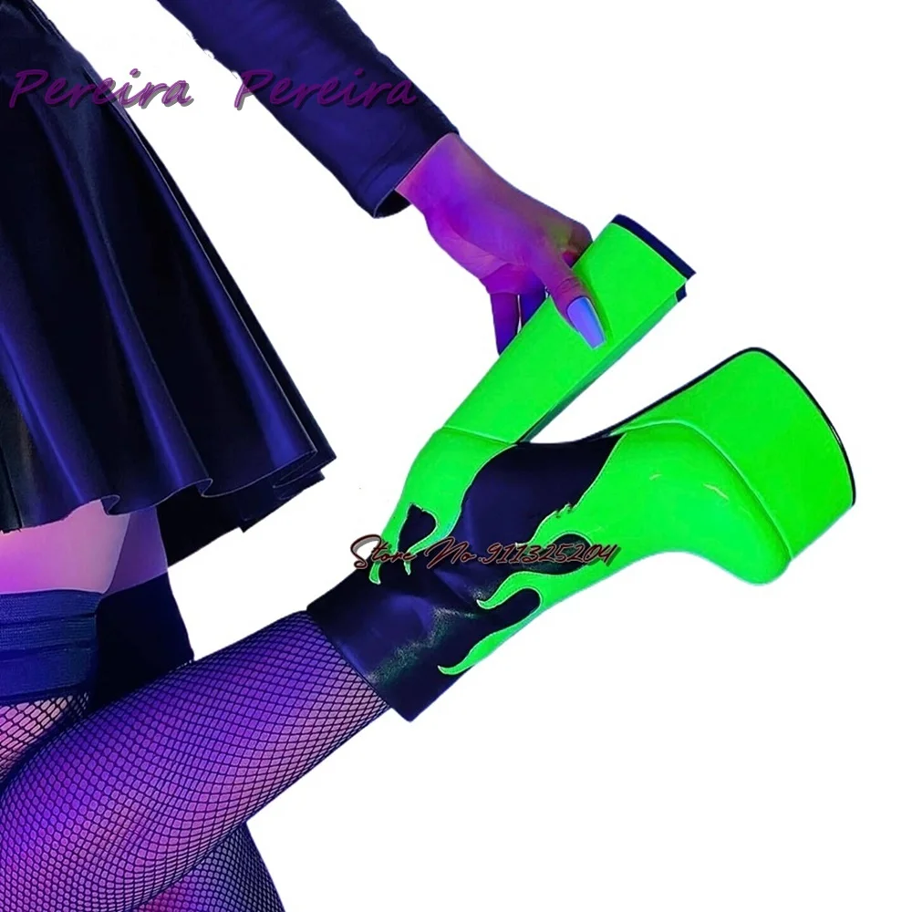 Неоново-зеленые ботинки на платформе из лакированной кожи Необычные массивном