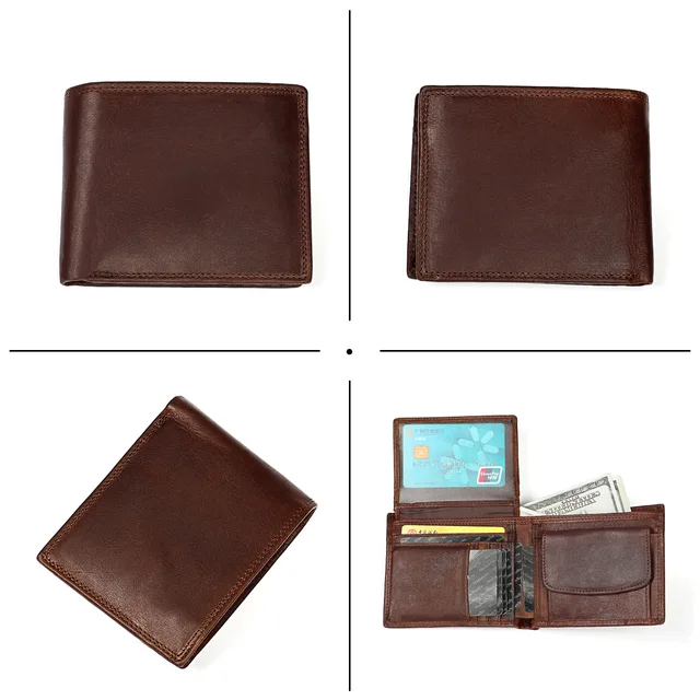 Men's Wallet Vintage Genuine Leather Wallet for Men RFID Cowhide Business Credit Card Cover Holder Bag Wallet Purse Man 2