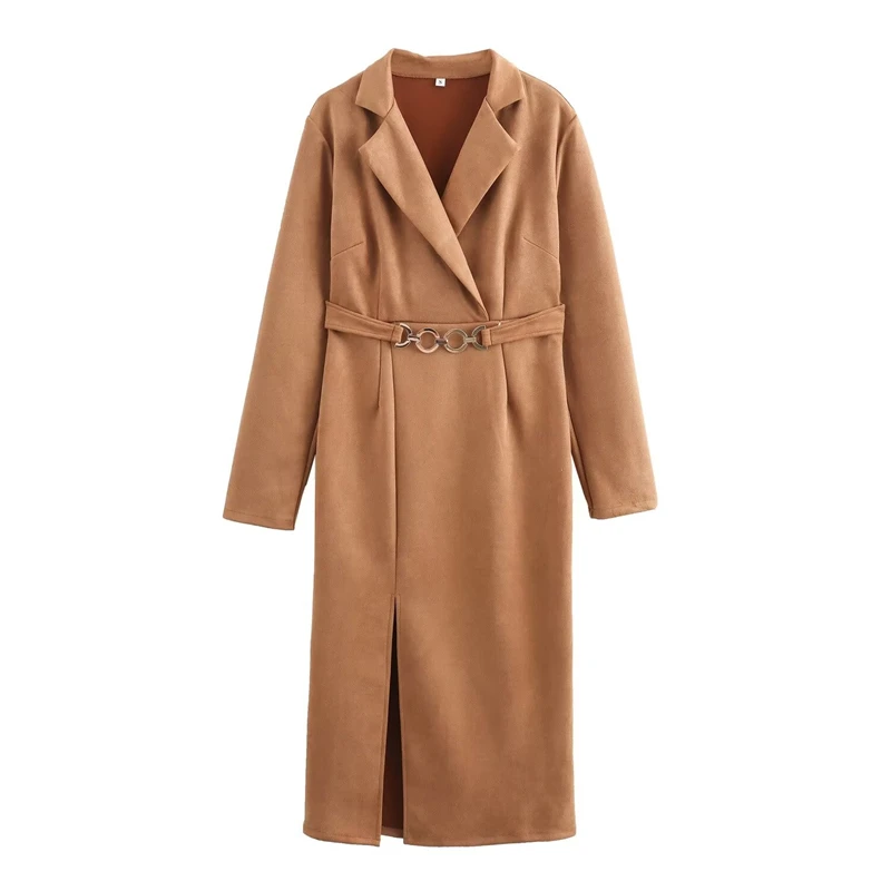 KEYANKETIAN осень/зима новое женское замшевое платье миди в стиле ретро с украшением