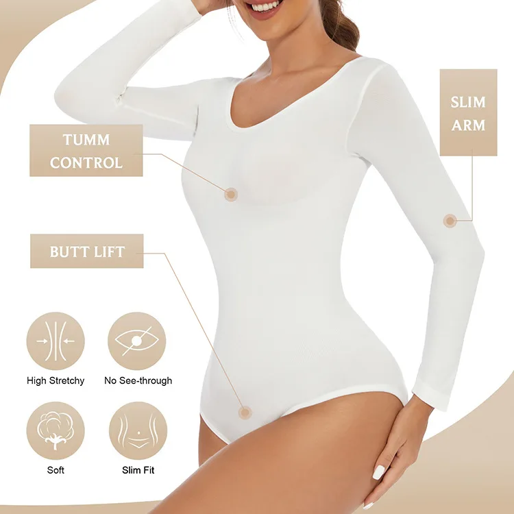 Body Shapers Tummy Control Shapewear Women Bodysuit Long Sleeve Slimming Bodyshaper Fashion Sexy Thong G-String Female Jumpsuit