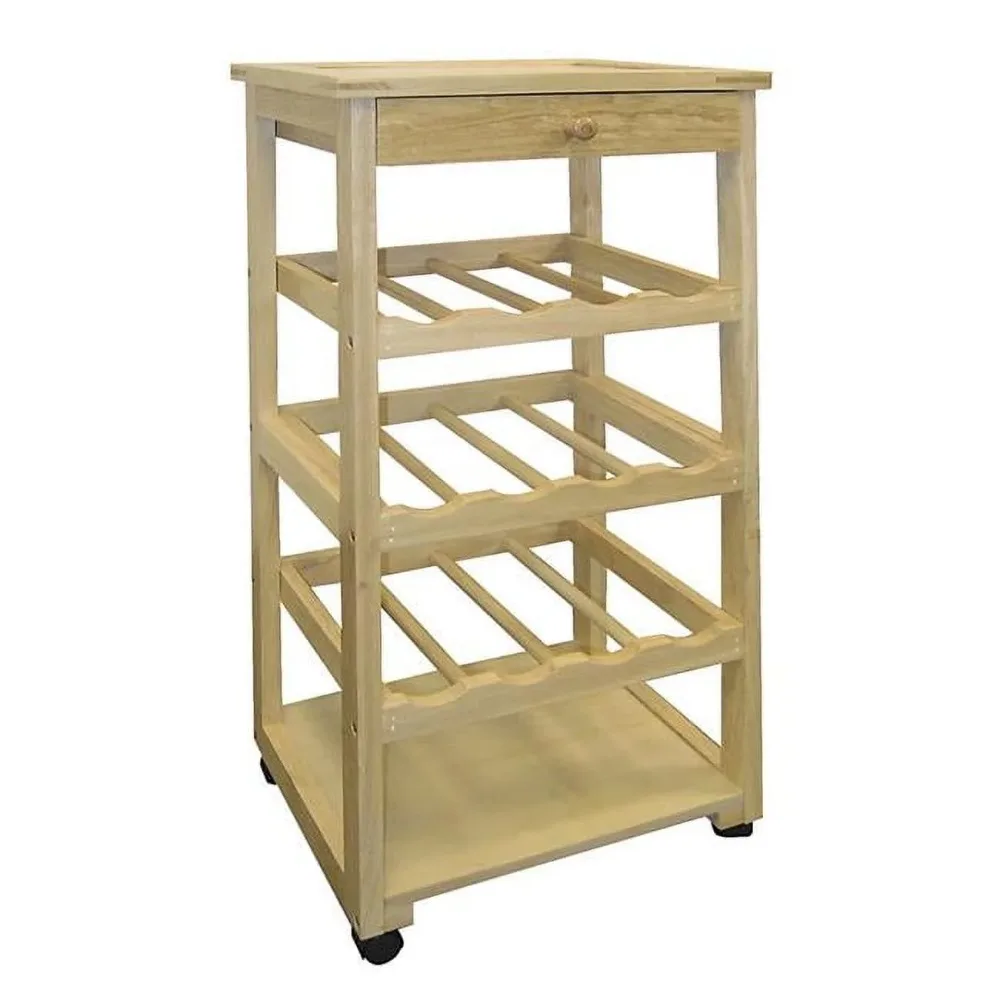 

Wooden Wine Rack with Wheels Made of Oak and Particleboard for Storage Drawers