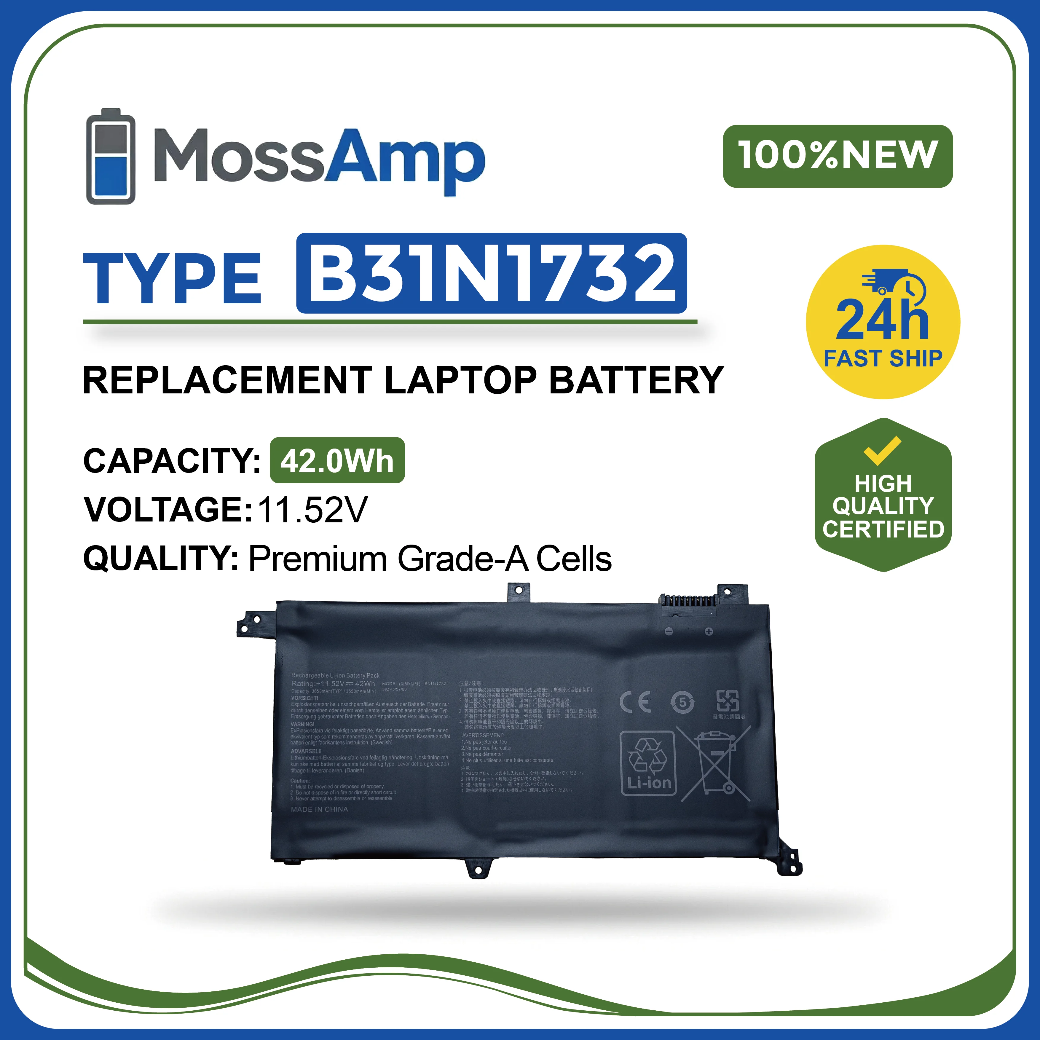 Фото MossAmp B31N1732 для ASUS VivoBook S14 X430UA X430UF X430UN X430FA X430FN S4300F S4300U X571GT X571LH X571G №1