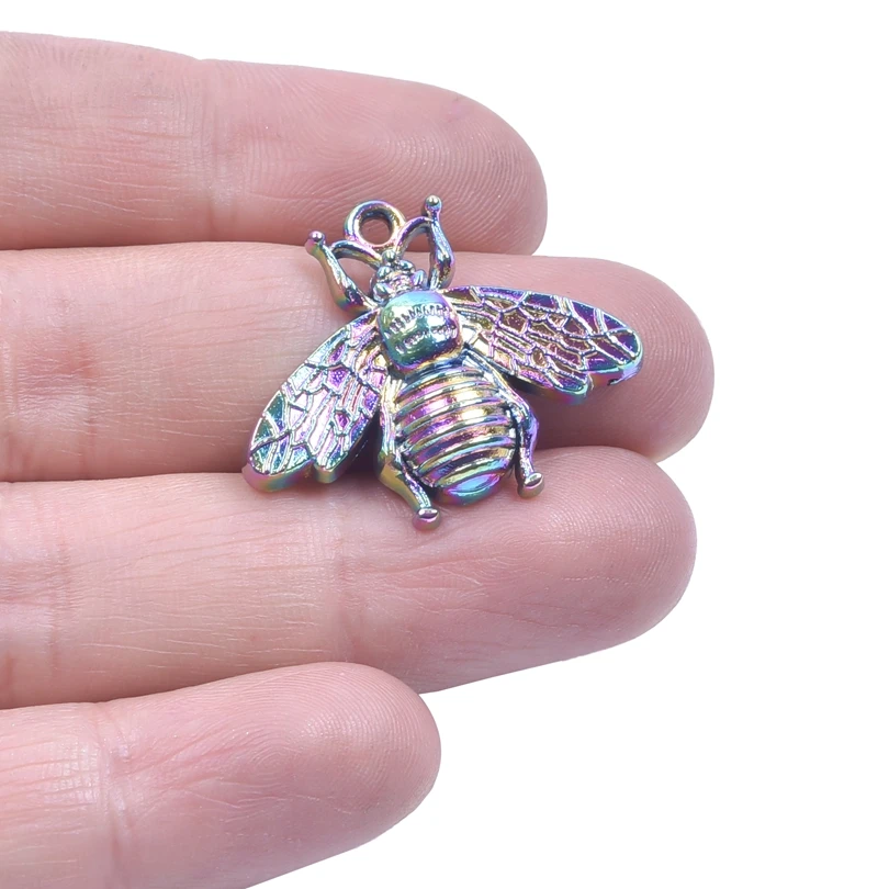 

Модные подвески в виде пчелы радужного цвета 5 шт./лот, подвеска в виде животного из сплава для ожерелья, серег, браслета, изготовление ювелир...