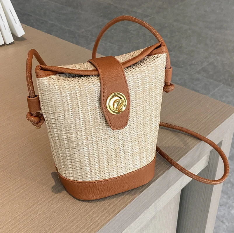 

Summer Niche Design Straw Woven Bag Women's 2022 New High-end Messenger Bag Fashion All-match Woven One-shoulder Bucket Bag