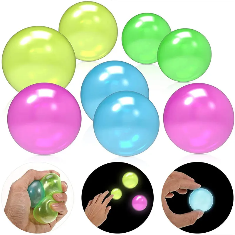 

2pc Fluorescence Luminous Sticky Ball Anti Stress Decompression Glow Pop In The Dark for Kids Children Gift Party Event Supplies