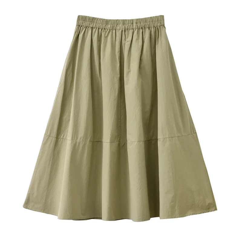 Повседневная однотонная трапециевидная хлопковая юбка до середины икры для