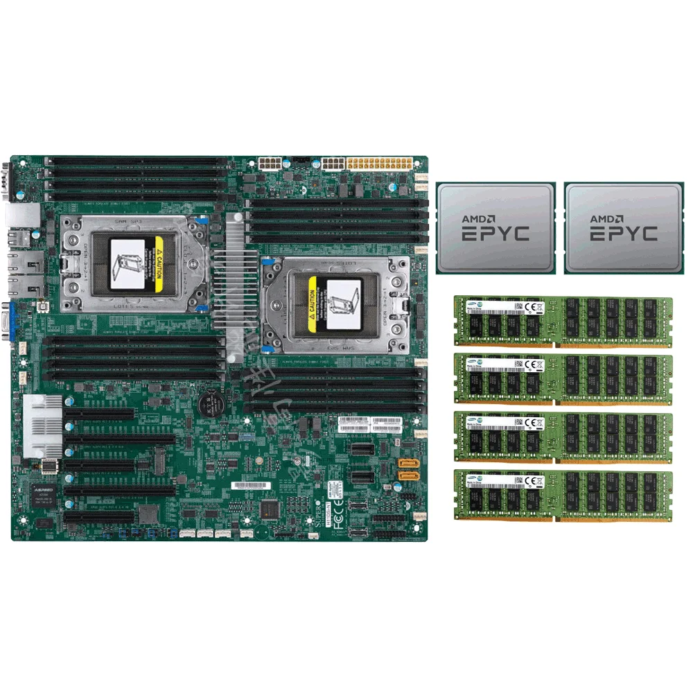 

Материнская плата Supermicro h11dsi-nt, 2x AMD epyc 7601 CPU,4xSamsung 32GB 2666MHz ram DDR4 ECC