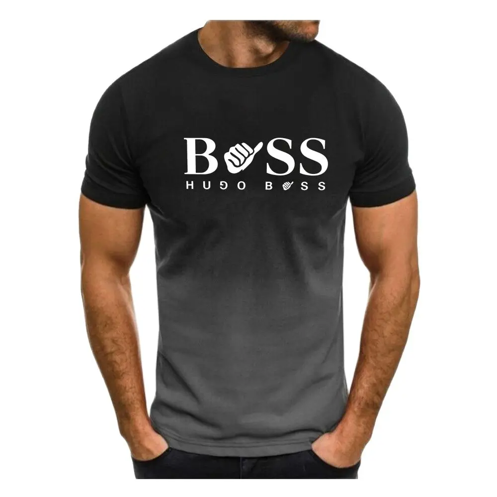 Boss Printed T Shirt For Men Loose Short Sleeve Fashion O-neck Tops Gradient Series Teenagers Casual Harajuku Oversized T-shirts