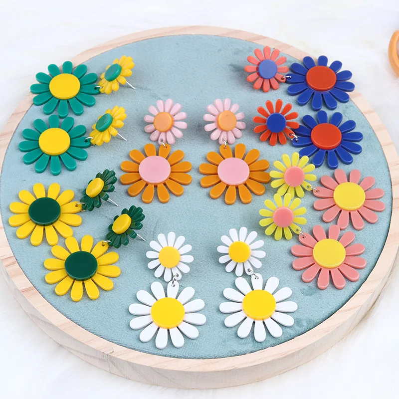 

Fashion Hit Color Sunflower Acrylic Earrings for Women Sweet Simple Colorful Flowers Drop Dangling Earring Trendy Jewelry Gift