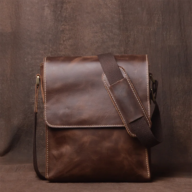 

Handmade Crazy Horse Leather Daily Casual Shoulder Bag for Men Vintage Messenger Bag Men's New Classic Design Sling Bags