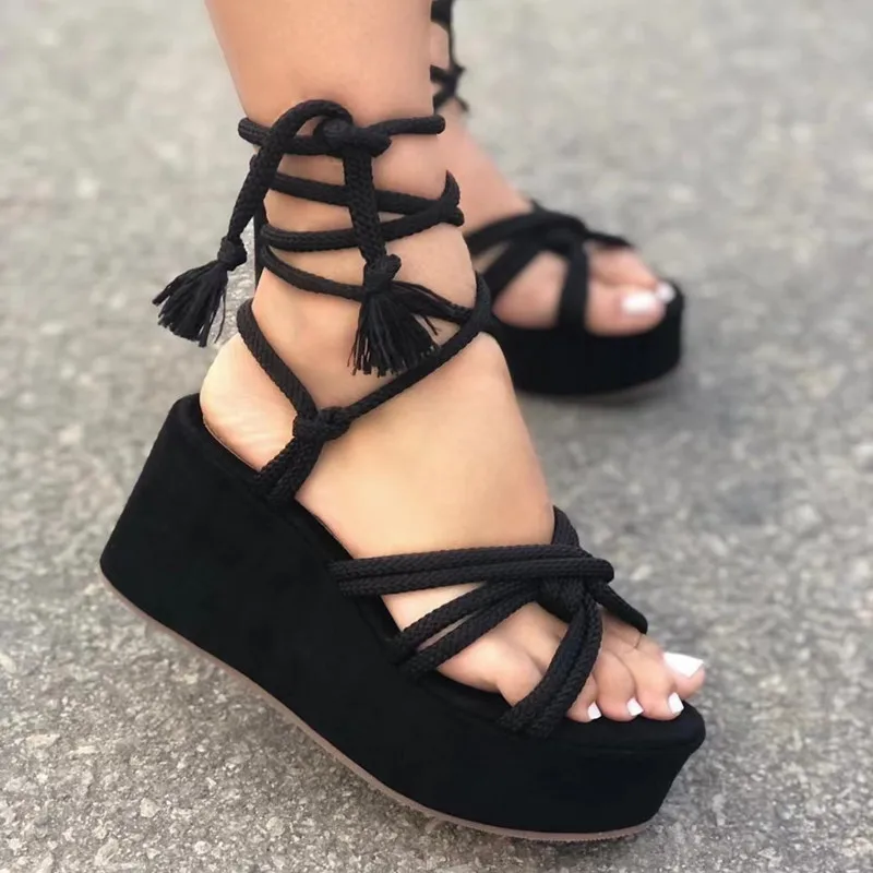 Summer New Fashion Thick Bottom Strappy Sandals Women's Strappy Women's Shoes High Heels Open Toe Shoes