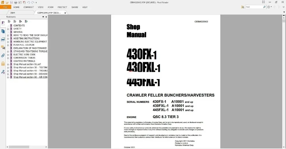 Руководства по мастерской гусеничных бункеров Komatsu Feller (ALL)