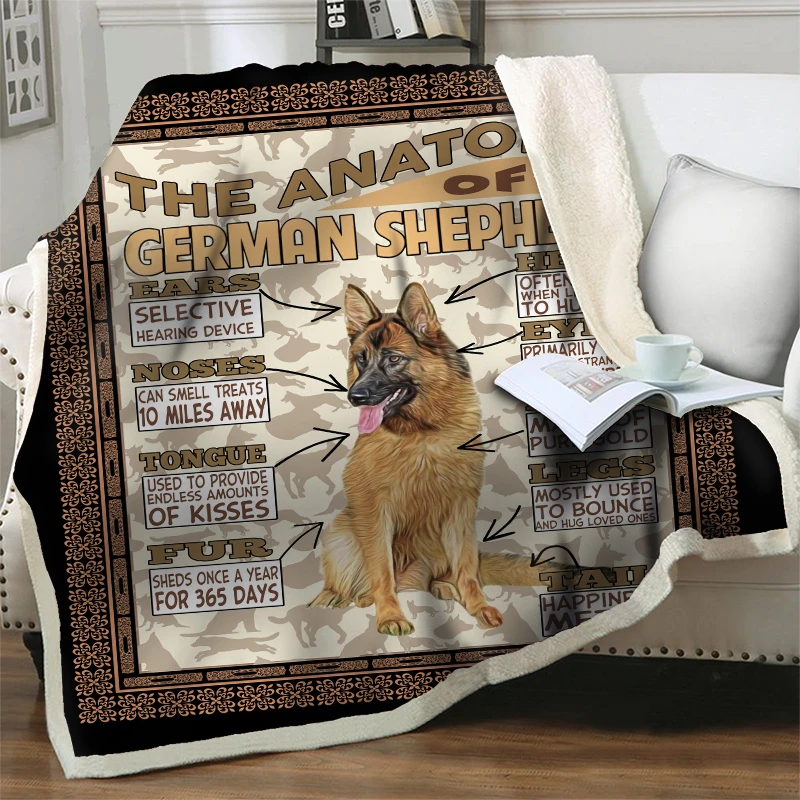 

Cartoon German Shepherd Dog Blankets For Beds Sofa Thick Plush Sherpa Weighted Blanket Soft Warm Bedspreads Travel Throw Blanket