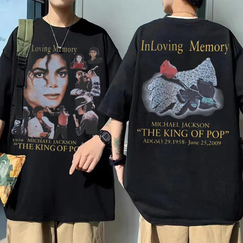 

Vintage Cool Man Hip Hop Rock Tee Men Oversized T-shirt In Loving Memory 1985 Michel Jackson 2009 The King of Pop Graphic Tshirt