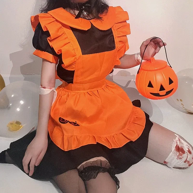 

Lolita Dress Party Role Play Costume Headgear New Halloween Pumpkin Maid Outfit Apron Demon Vampire Magic Witch Cosplay Costumes