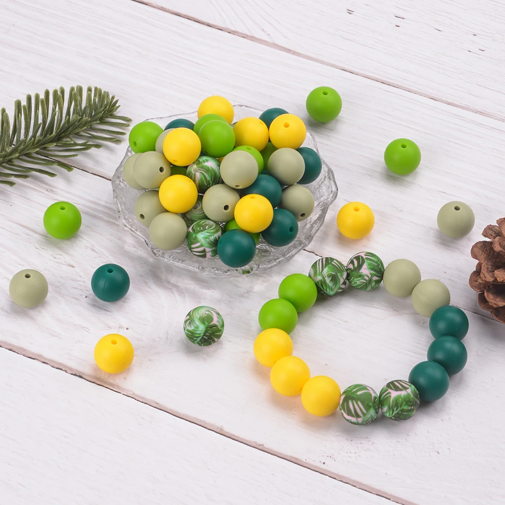 LOFCA 30 шт. 15 мм силиконовые бусины круглые свободные смешанные с принтом для