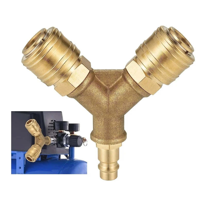 Upgraded Compressed Air Distributor 2-Way with 2 Couplings NW7.2  1/4-Inch  AG Air Hoses Quick Coupling Distributor Brass