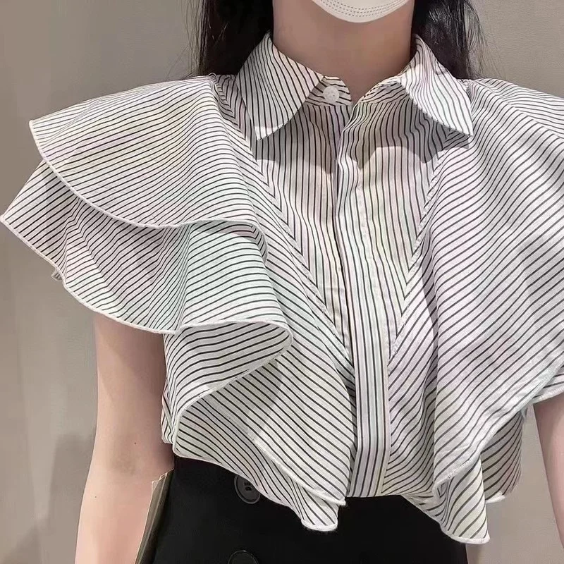 Женская блузка без рукавов Kuzuwata летняя японская рубашка с оборками лацканами