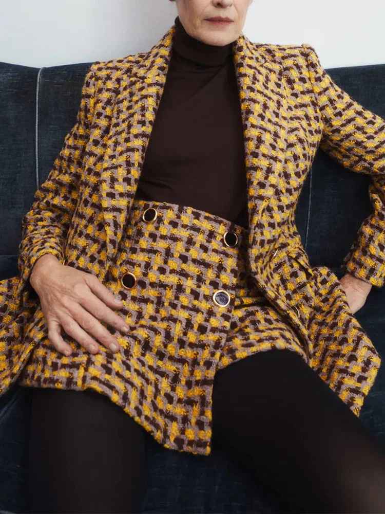

ZA autumn and winter women's new fashion wild texture double-breasted suit jacket texture high waist culottes slim commuter suit