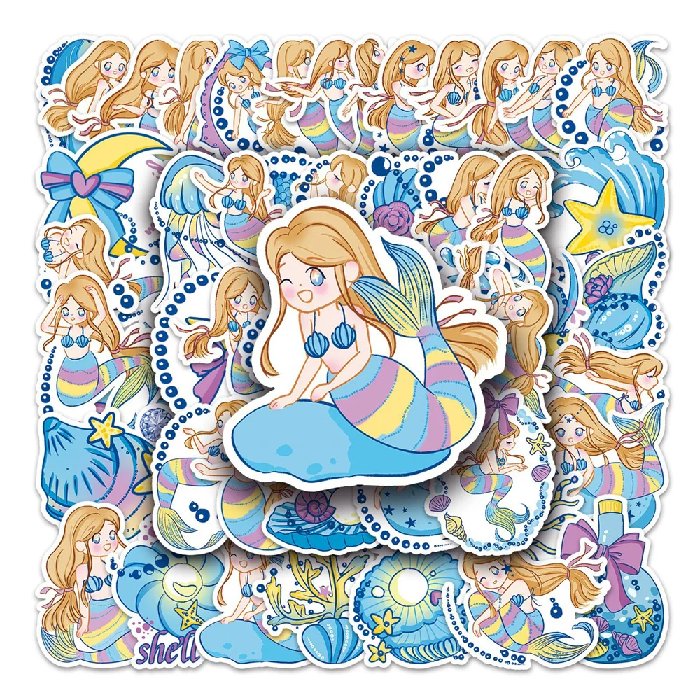 

50pcs Conch Mermaid Stickers For Phone Scrapbook Stationery Suitcase Scrapbooking Material Craft Supplies Vintage Sticker Pack
