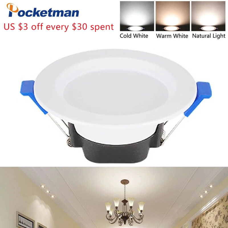 

1/10 Pack 220V 7W 3 Color Dimmable Round Led Recessed Ceiling Panel Light Led Down Light Downlight Fixture Lamp Ceiling Lamp