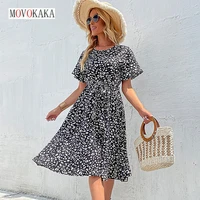 movokaka summer women vintage black long dress elegant party casual beach o neck slim vestidos floral print office lady dresses