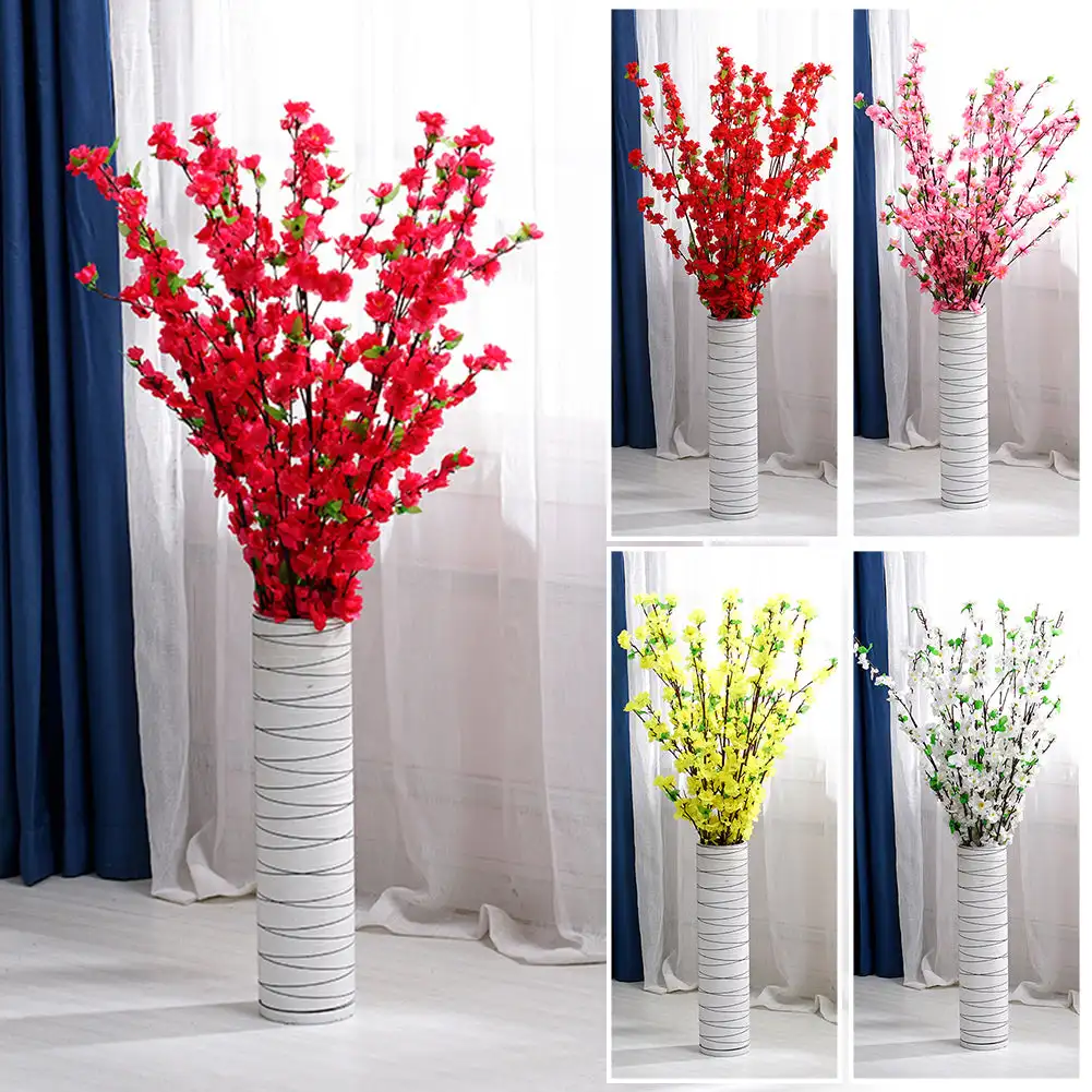 

6 Fork Artificial Flower Peach Blossoms Silk Bouquet Vintage Bride Holding Fake Flower Wedding Decoration Accessories