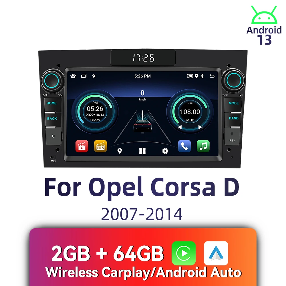 Фото 2 Din Android-радио, 7-дюймовый экран, беспроводной Carplay, авторадио, автомобильный мультимедиа для Opel Corsa D 2007-2014, головное устройство, стерео GPS, WIFI BT №1