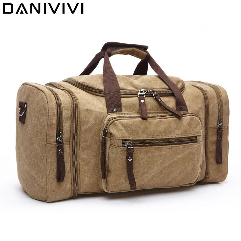 Mens Canvas Travel Duffel Male Large Capacity Travel Bags Travel Tote Carry on Crossbody Bag Overnight Multifunction