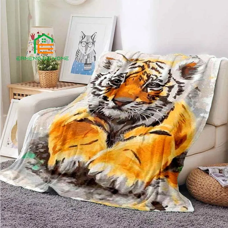 

3D Printing Flannel Animal Baby Tiger Blanket Air Conditioning Warm Plush Carpet Mattress Sleeping Napkin Pet Hiking Blanket