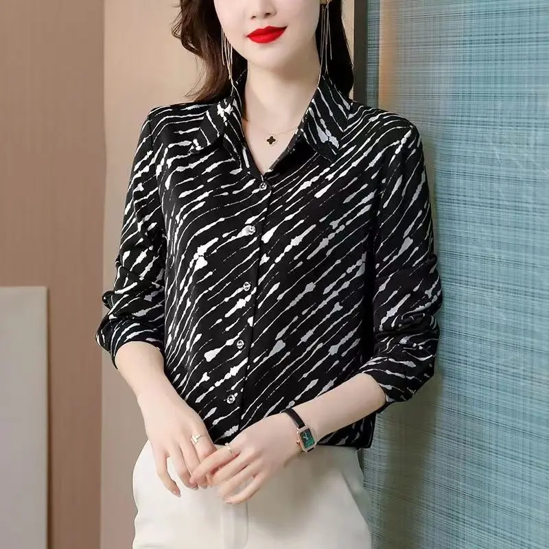 Elegant Fashion Print Turn Down Collar Office Lady Button Shirt 2023 Spring Autumn Women's Long Sleeve Top Blouse Blusas Clothes