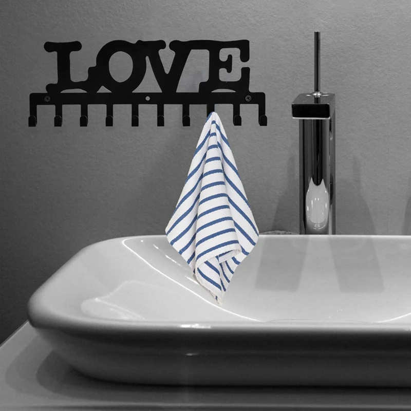 Металлический держатель для ключей Love черные настенные крючки декоративный