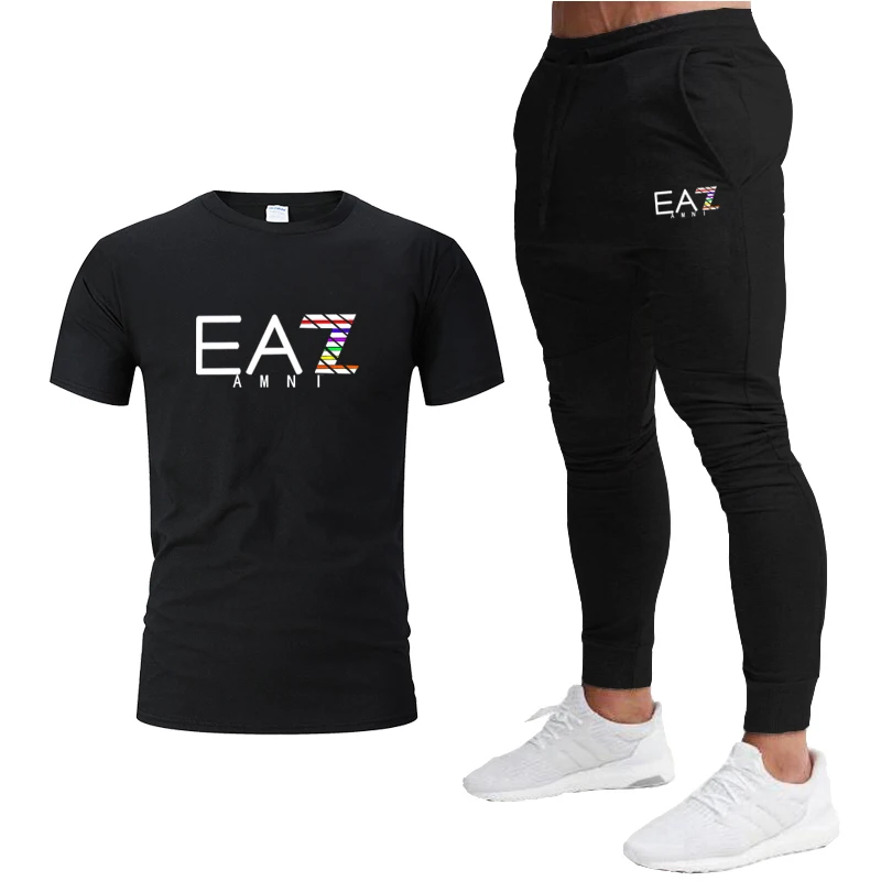 

Summer Men Tracksuit Set Short-sleeve T-shirt + Jogging Pants 2-piece Set Casual Fitness Jogging Sportswear Suit Men's Clothing