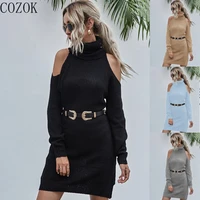 womens mid length sweater 2022 autumn and winter new high neck pullover dress sweater winter dress sweater