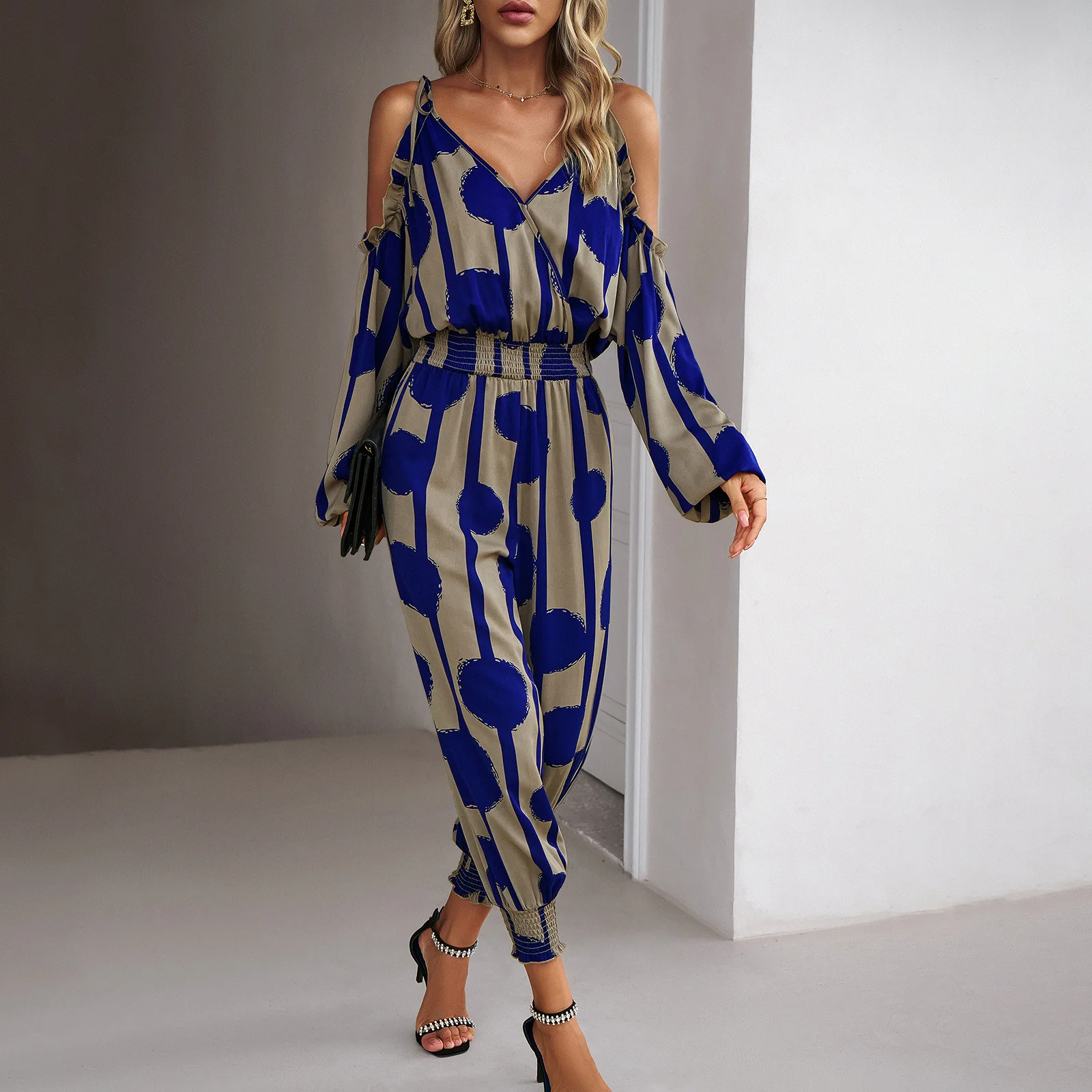 Fashion Jumpsuit 2023 Autumn and Winter Commuting Strapless Puff Sleeve Waist Trousers Jumpsuit Women