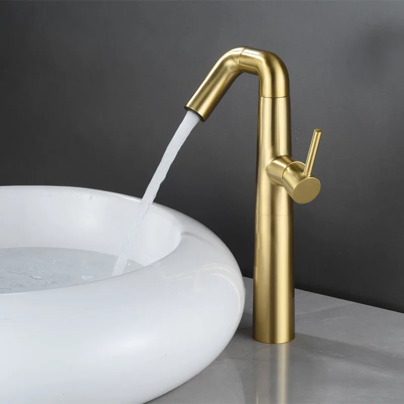 

Golden Basin Faucet 720° Swivel Spout Bathroom Sink Faucet Cold Hot Mixer Brass Washbasin Tap Deck Mount Splash Proof Water Tap