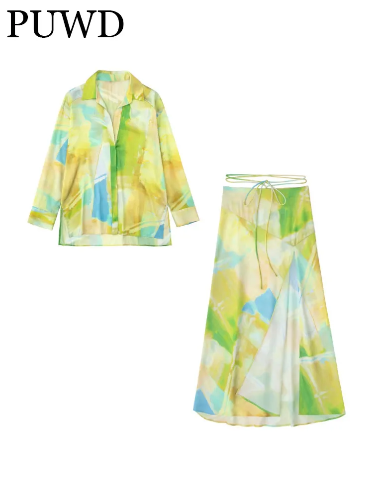 

PUWD Women Tie-dye Print Girly Holiday Elegant Sweet Beauty Street Style Comfortable And Loose Leisure 2022 Summer Female Suit