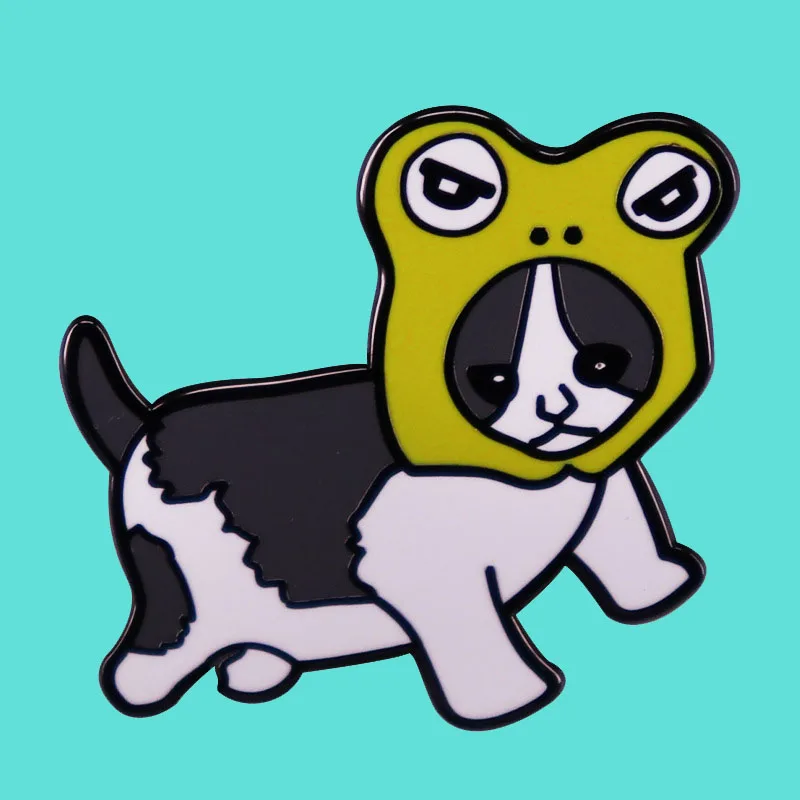 

Little Flower Dog Enamel Brooch in Frog Hat Funny Cartoon Puppy Lapel Pin Animal Badge Animal Lover Fashion Animal Accessories