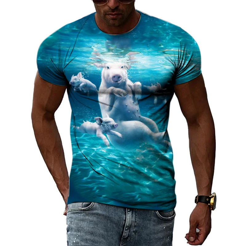 

Hip-hop Spoof Cute Pet Pig Graphic T-shirt Men's Summer Fashion Casual Street Ruffian Handsome 3D Printing Short-sleeved Top 6XL