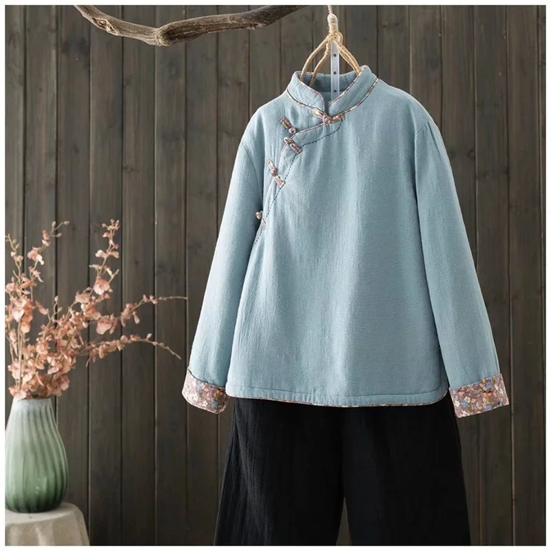 Женская зимняя рубашка с хлопковой подкладкой и воротником-стойкой - купить по