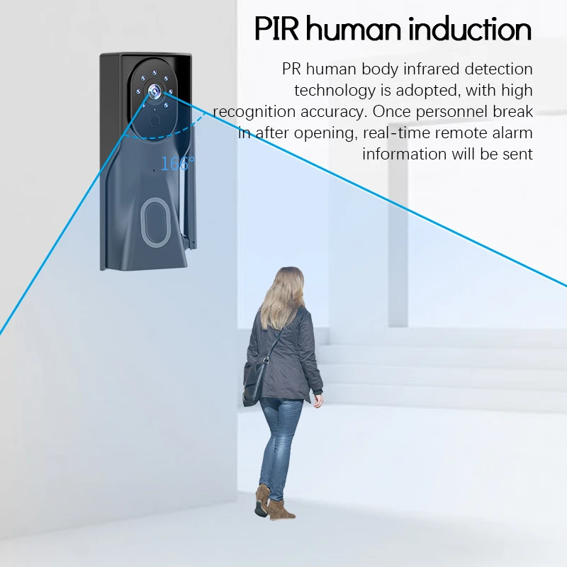 

166 ° Viewing Angle Intelligent Doorbell Photo Doorbell Remote Monitoring Wireless Black Smart Door Bells Ubox Wifi 1pc Indoor