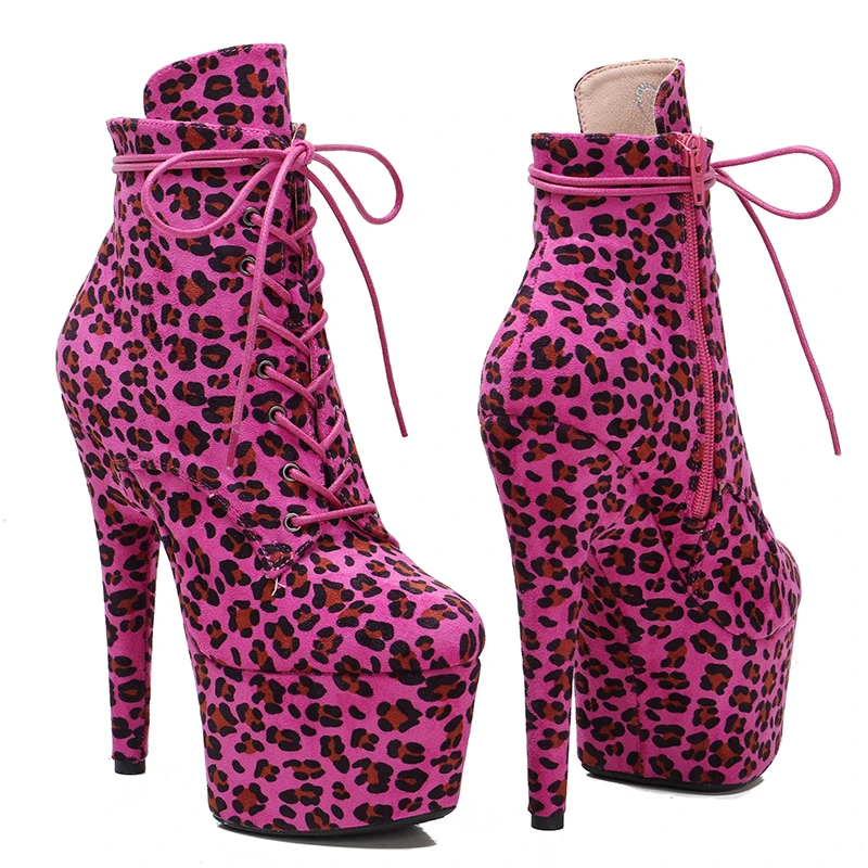 Leecabe Leopard Suede 17CM/7Inch Women's Platform boots  party High Heels Shoes Pole Dance shoes