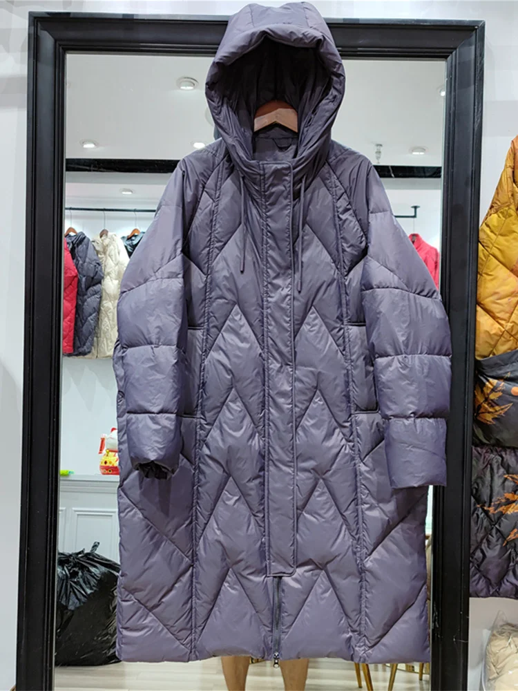 2022 New Winter Women Snow Warm Thick Parke Outwear Long 90% White Duck Down Coat Female Oversized Hooded Puffer Jacket