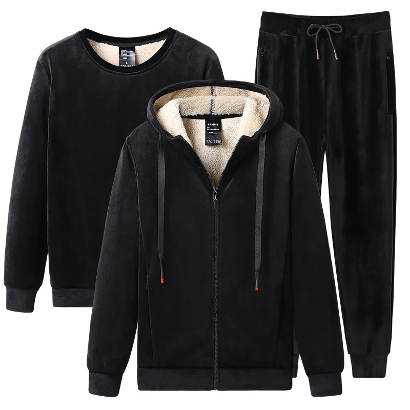 

STLLTS Winter Keep Warm Sweater Suit Plus Velvet Thickening Leisure Sports Suit Men's Lamb Cashmere Three-piece Sportswear