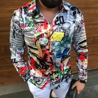 2022 men letter pattern pattern texture print long sleeve casual shirt