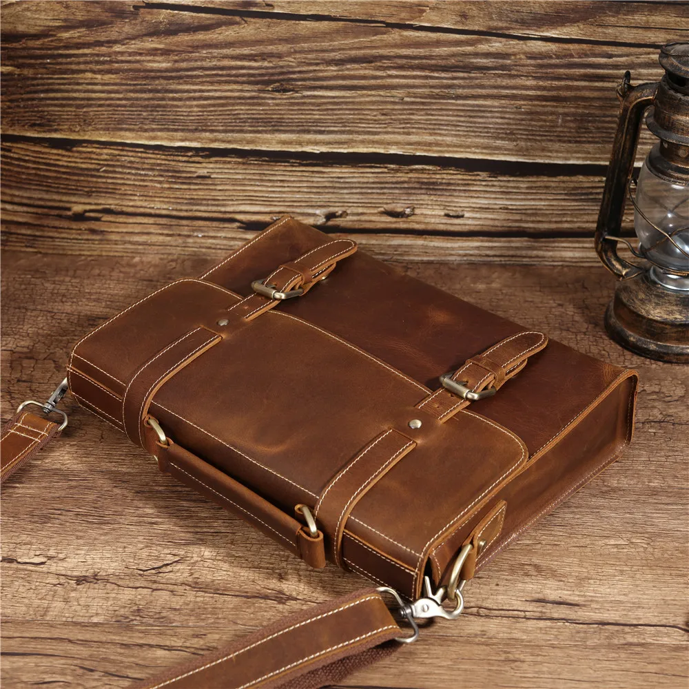 Men's Briefcase Genuine Leather Messenger Shoulder Portfolio Laptop Office Handbag Business Bag Executive Folder Documents